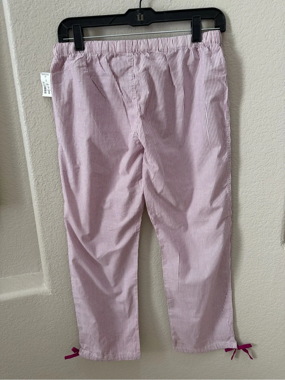 Striped Pink Drawstring Cotton Pajama Pants with Ankle Ties